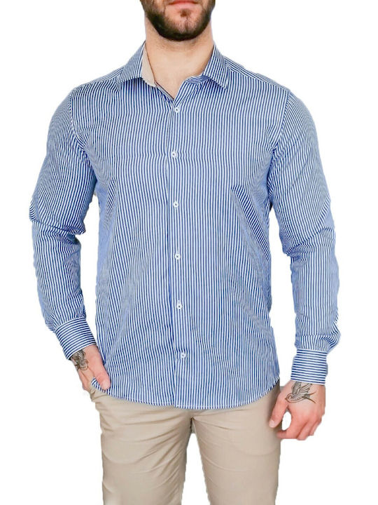 Huxley & Grace Men's Shirt Long Sleeve Striped Light Blue