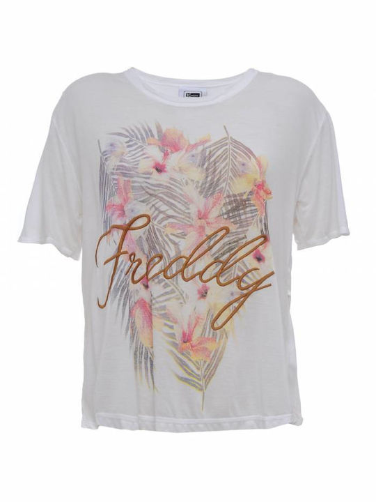 Freddy Damen T-shirt Blumen White.