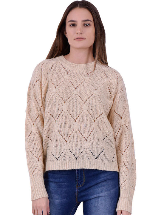 ICHI 'odessa' Women's Long Sleeve Sweater Beige
