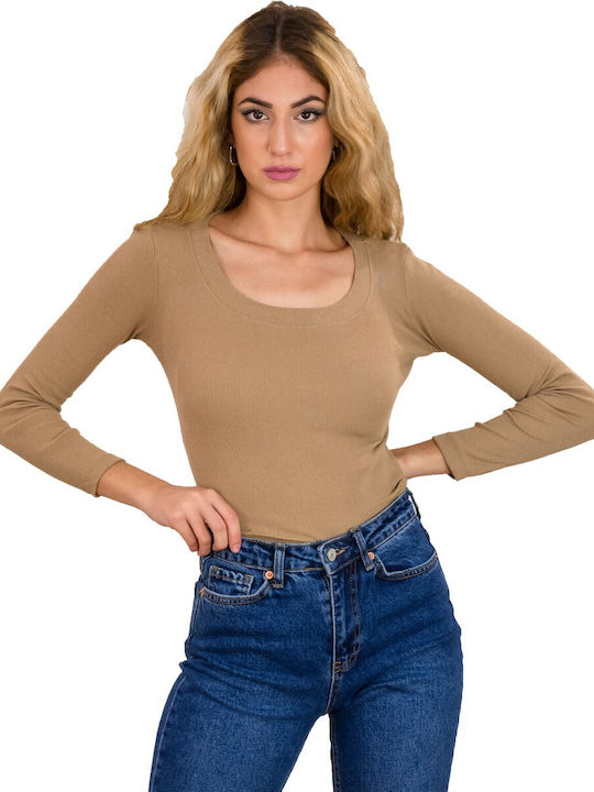 Huxley & Grace Damen Bluse Langärmelig Beige