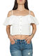 Rut & Circle Rut Women's Summer Crop Top Off-Shoulder Cotton Short Sleeve White