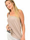 First Woman Women's Summer Blouse with One Shoulder Beige