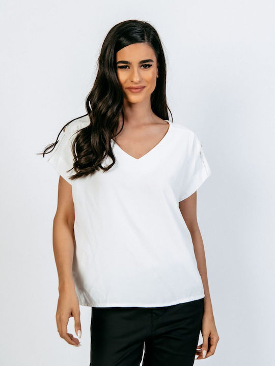 Boutique Women's Summer Blouse Short Sleeve White