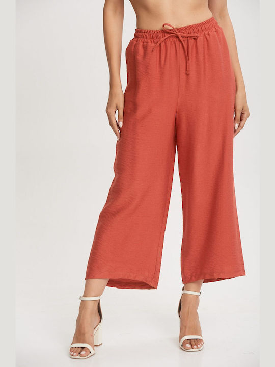 Lipsy London Women's High-waisted Fabric Capri Trousers with Elastic Orange