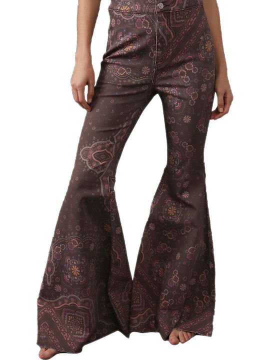 Free People Women's Fabric Trousers Bell Dark Brown