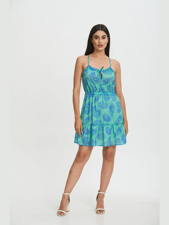 Lipsy London Summer Mini Dress with Ruffle Turquoise