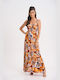 Boutique Summer Maxi Evening Dress Wrap with Ruffle Orange