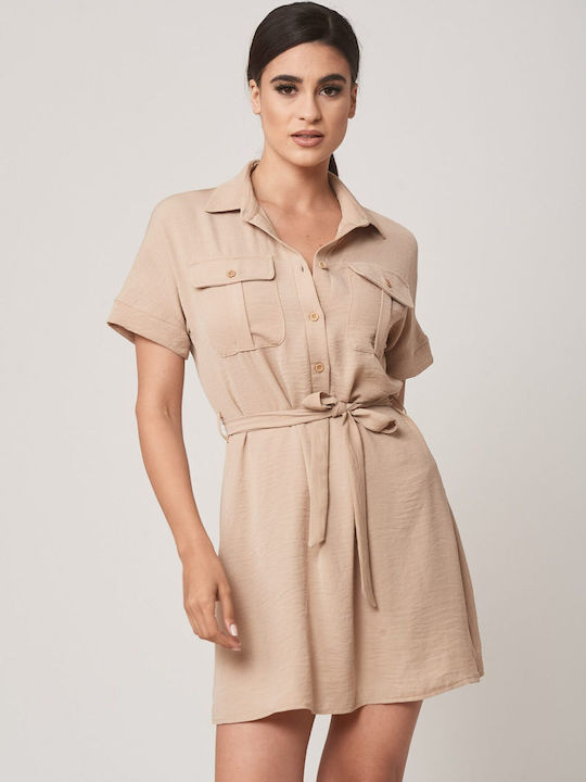 Ad'Oro Summer Mini Shirt Dress Dress Beige