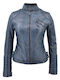 Women's Short Biker Leather Jacket for Winter Blue