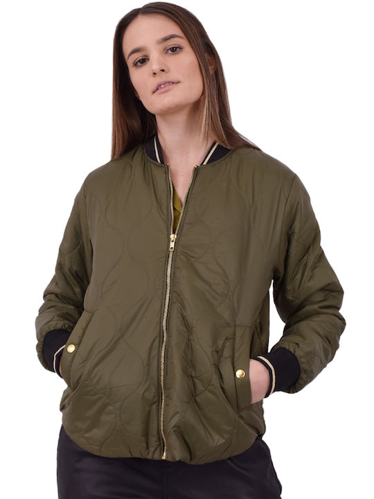 Byoung 'berta' Women's Short Bomber Jacket for Winter Khaki