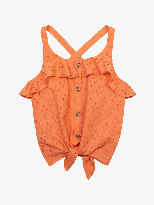 Minoti Kinderbluse Ärmellos Orange Broderie Frill Tie