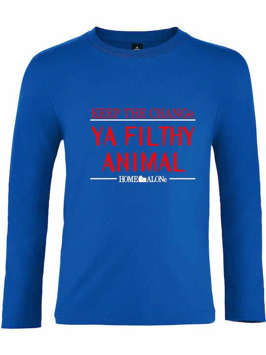 Kids Blouse Long Sleeve Royal Blue Keep The Change Ya Filthy Animal, Home Alone