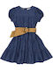 Girls Dress Short Sleeve Denim Set with Accessories Blue