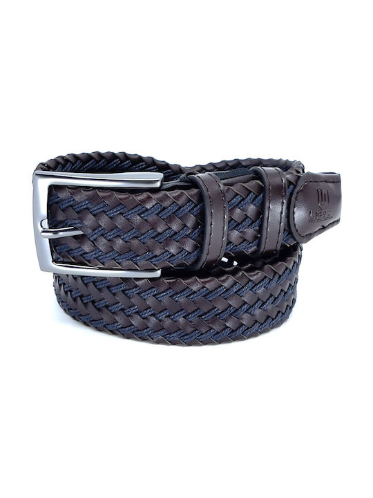 Legend Accessories Ανδρική Ζώνη Δερμάτινη Πλεκτή Navy Μπλε