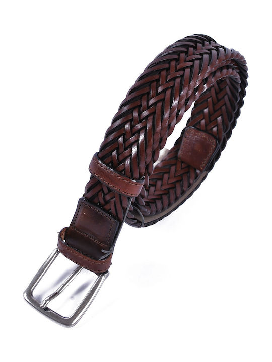 Fragosto Men's Knitted Leather Belt Brown