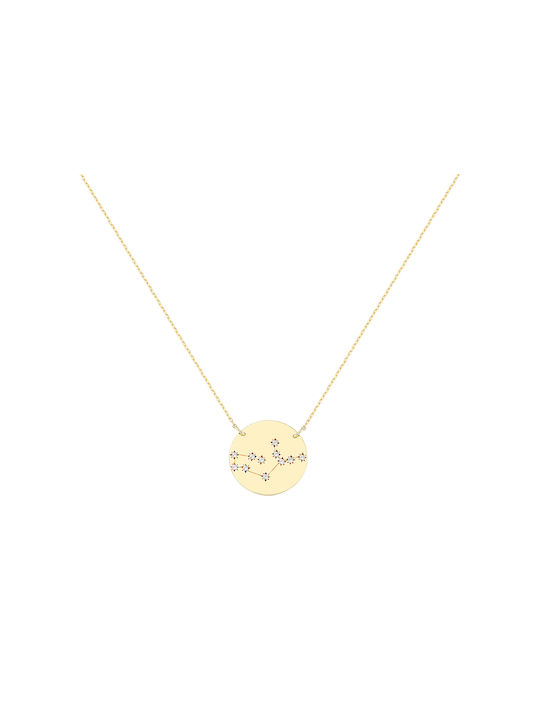 Necklace Zodiac Sign from Gold 9 K with Zircon