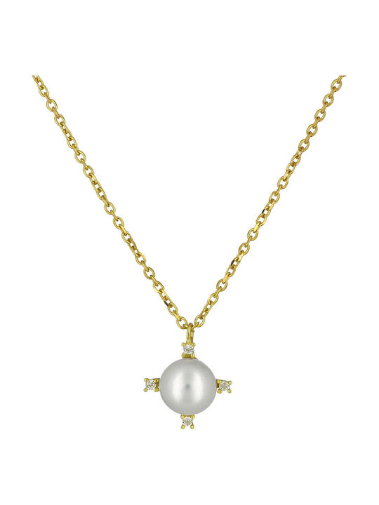 Necklace from Gold 14K with Pearls & Zircon