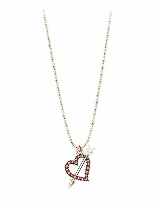 Exis Jewellery Κολιέ με σχέδιο Καρδιά από Επιχρυσωμένο Ασήμι Ροζ