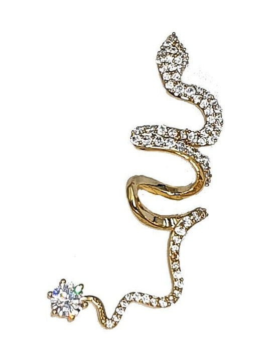 Fhs Jewlery Μονό Σκουλαρίκι Ear Climber από Ατσάλι Επιχρυσωμένο με Πέτρες
