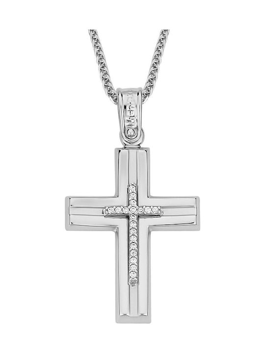 Damen Weißgold Kreuz 14K mit Kette