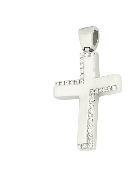 White Gold Cross 14K Double Sided