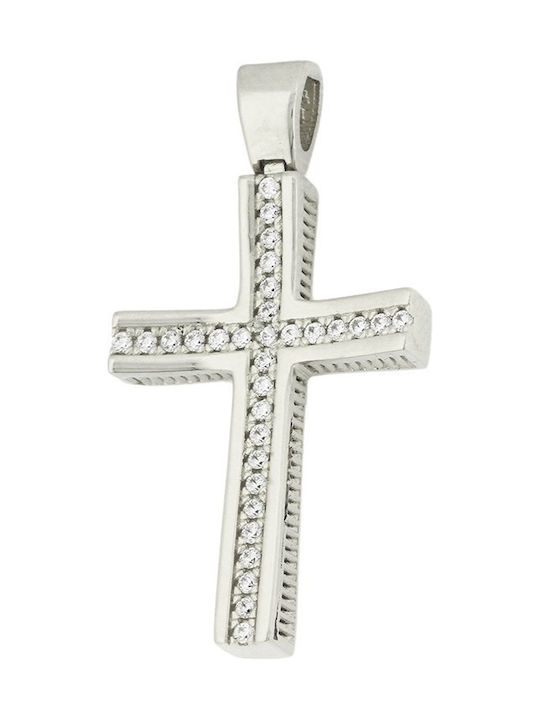 White Gold Cross 14K Double Sided