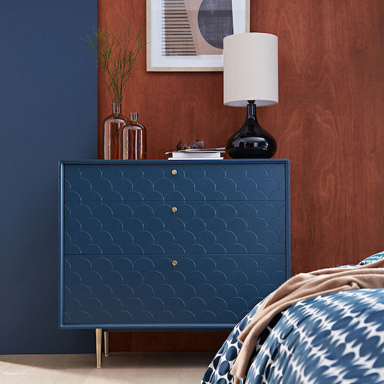 Συρταριέρα Κρεβατοκάμαρας Holz mit 3 Schubladen Blau 100x42x90cm Συρταριέρα Κρεβατοκάμαρας Holz mit 3 Schubladen Blau 100x42x90cm