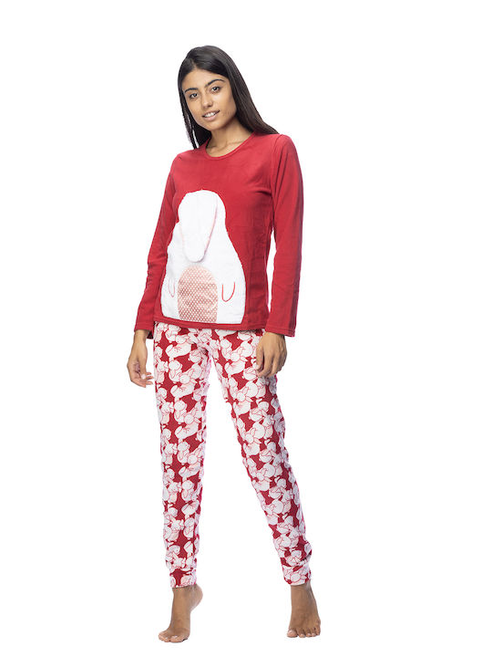 Vienetta Secret Winter Women's Pyjama Set Fleece Burgundy Vienetta Vienetta