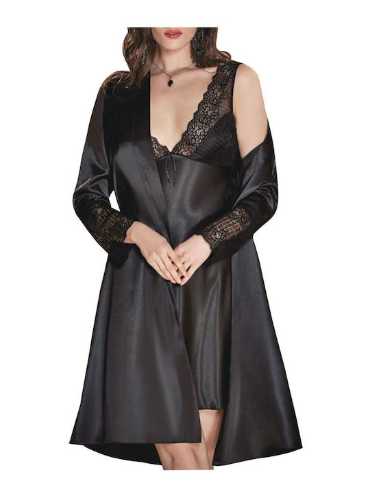 FMS Winter Women's Robe with Nightgown Black