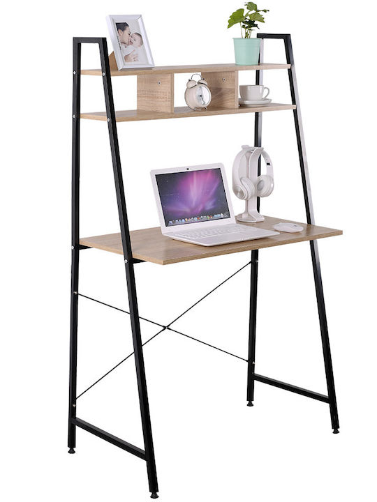 Desk Wooden Brown with Metal Legs 84x44x142cm