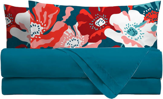 Amo La Casa Set Cearșafuri Single cu Elastic 90x200cm. Turquoise 3buc