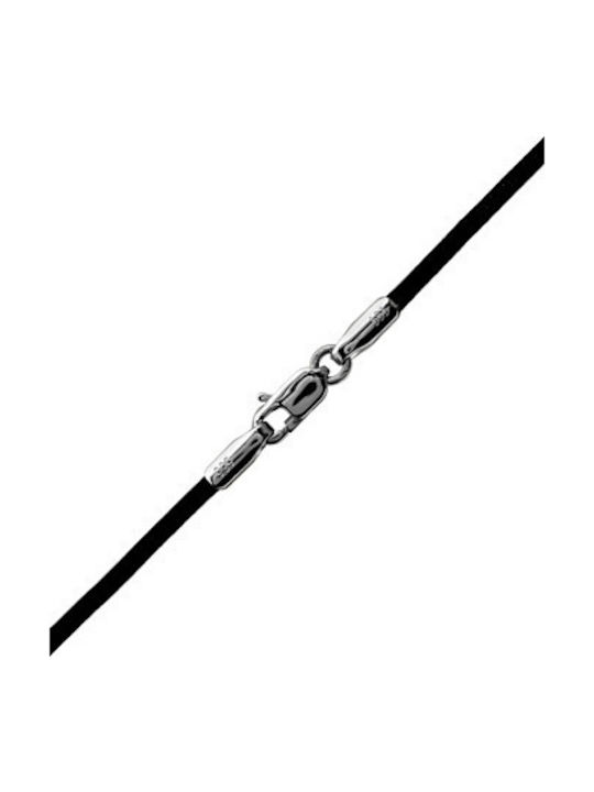 Black Leatherette With White Gold Clasp 14 Carats Chain Neck