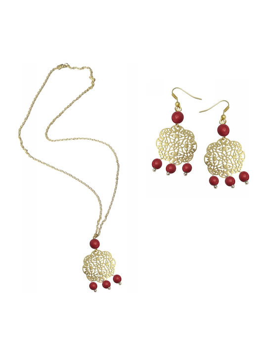 Tatu Moyo Set with Necklace & Earrings from Gold with Stones