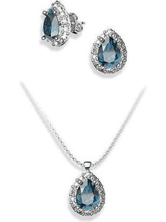 Exis Jewellery Silver Set Necklace & Earrings with Stones