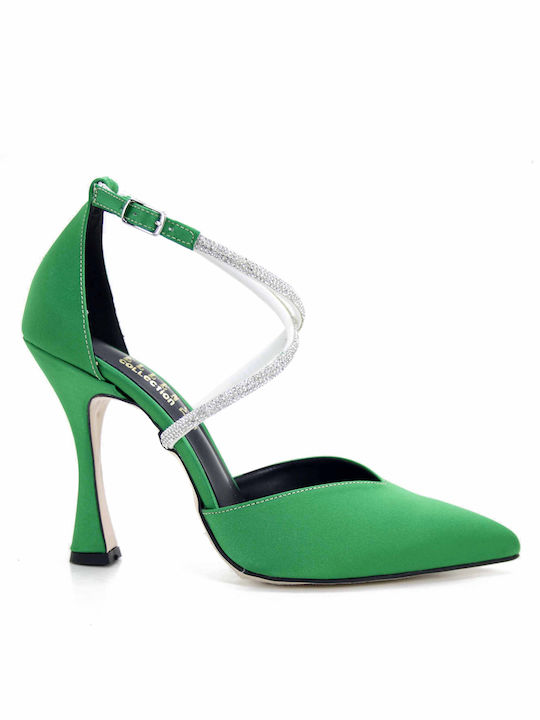 Ellen Pointed Toe Green Heels with Strap