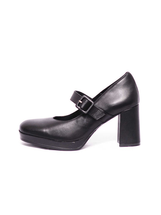 Desiree Shoes Anatomic Leather Black Heels with Strap