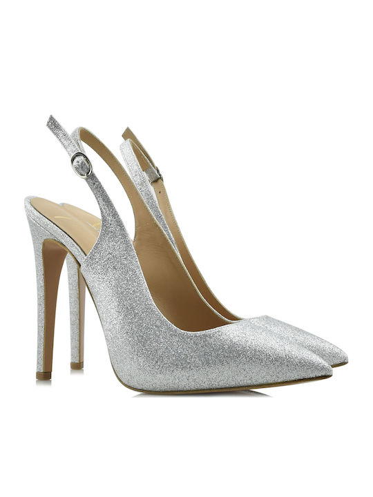 Designer Leder Pumps Silber