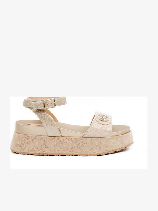 Frida Women's Flat Sandals Flatforms in Beige Color