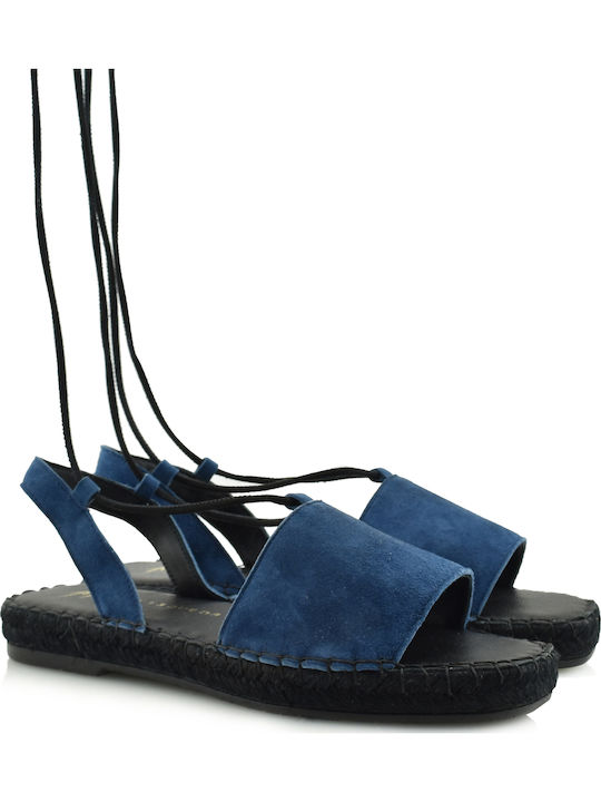 Leder Flache Sandalen für Damen in Blau Farbe