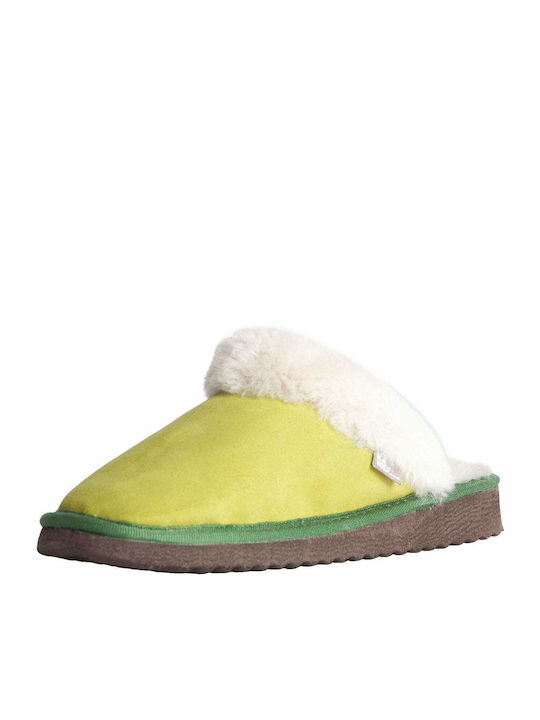 MRDline Leather Winter Women's Slippers in Yellow color