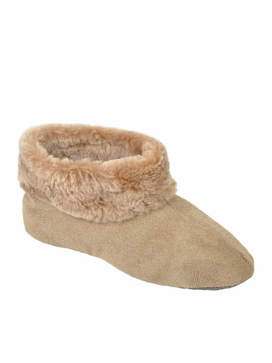 MRDline Closed Leather Women's Slippers Beige
