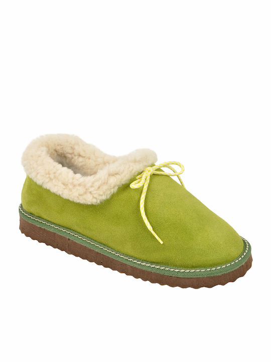 MRDline Closed Leather Women's Slippers Green