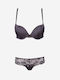 Norddiva Lace Underwear Set with Bra & Brazil Charcoal