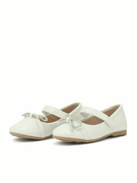 Kids Anatomic Leather Ballerinas Stl with Hoop & Loop Closure Beige