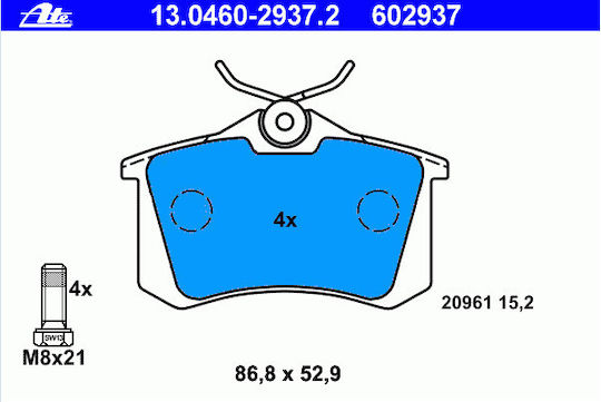 Ate Σετ Τακάκια Πίσω για Audi A2 / A4 / A6 Nissan Micra Peugeot 405 Seat Cordoba