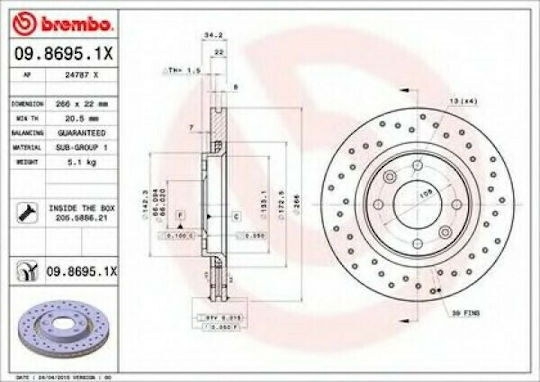 Brembo Δισκόπλακα Εμπρός 1τμχ για Citroen Xsara