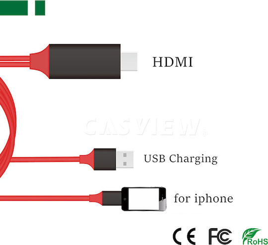 Lightning Cable HDMI male - MHL 2m Red