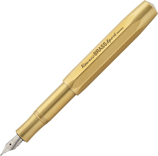 Kaweco Stilou Sport Pană De Scris Foarte Larg Auriu Din Alamă Cu Cerneală Roșie