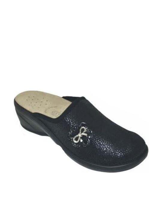 Fly Flot Damen Leder Anatomisch Clogs Schwarz