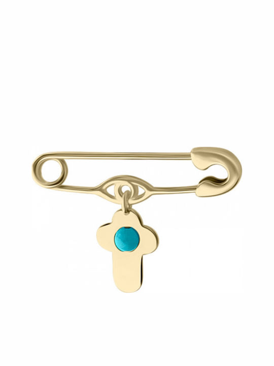 Ekan Child Safety Pin made of Gold 14K with Cross for Boy